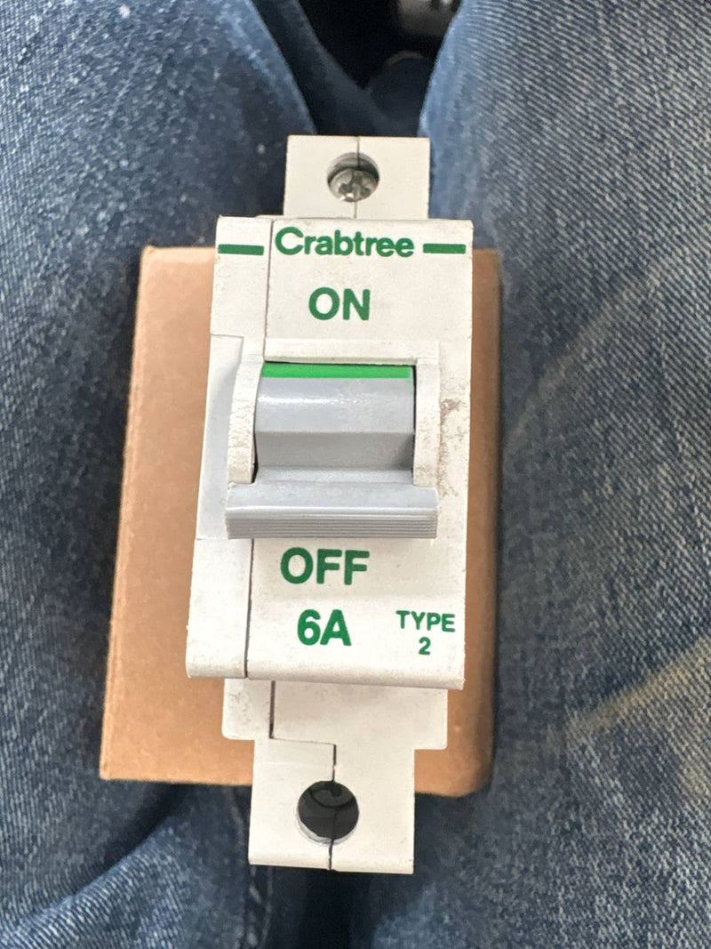 Used Crabtree Polestar Type 2 Single-Pole MCB – 6A / 16A / 32A – original seller photograph of 6A example