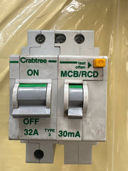 Used Crabtree Polestar 32A Type 3 30mA MCB/RCD – original seller photograph