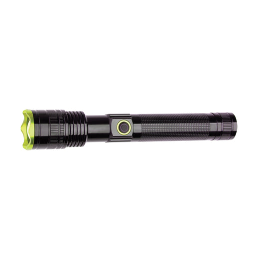 Full Integral LED ILWLT001 torch, both ends visible, black body with green bezel and power button