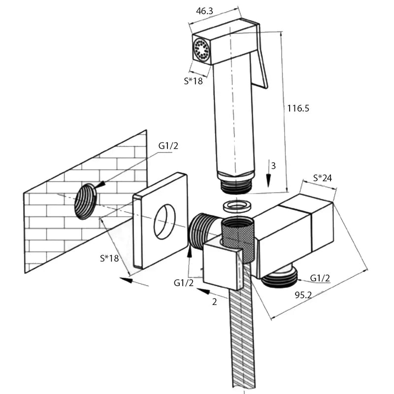 JTP Square Douche Set with Angle Valve and Bracket