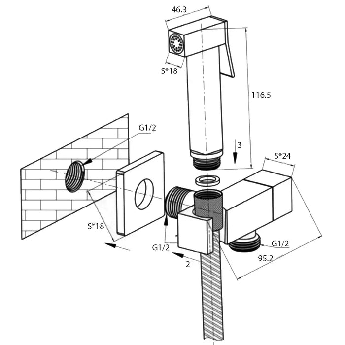 JTP Square Douche Set with Angle Valve and Bracket