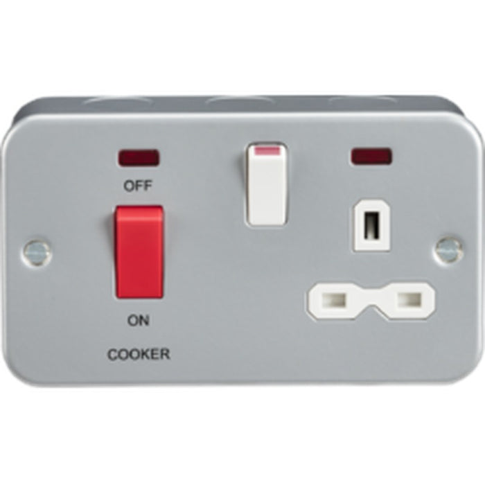 Knightsbridge Metal Clad 2G 45A DP Cooker Switch and 13A Switched Socket with Neons