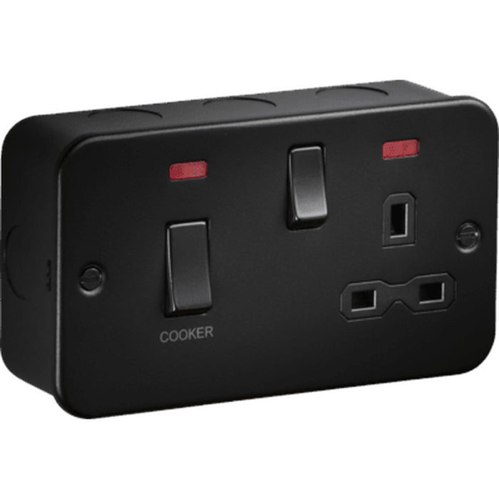 Knightsbridge Metal Clad 2G 45A DP Cooker Switch and 13A Switched Socket with Neons