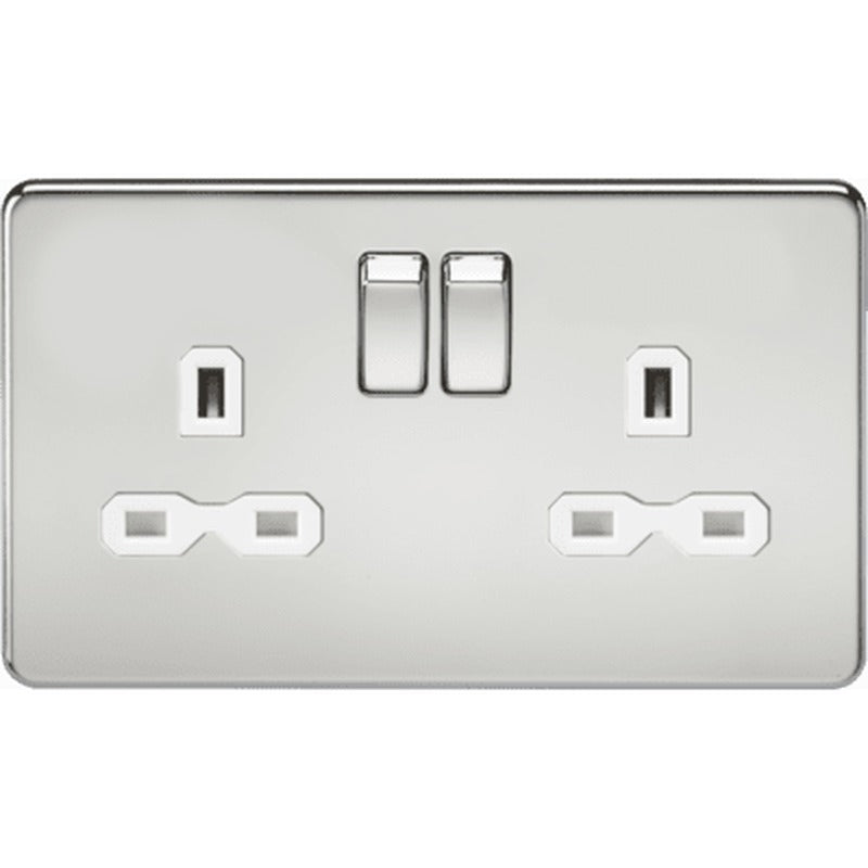 Knightsbridge 13A 1G DP Switched Socket - Polished Chrome with White Insert UK