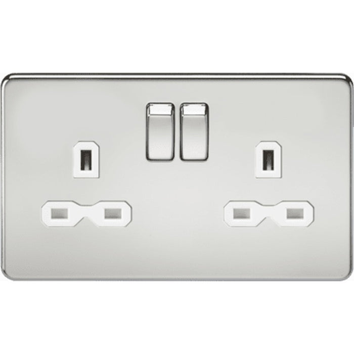 Knightsbridge 13A 1G DP Switched Socket - Polished Chrome with White Insert UK