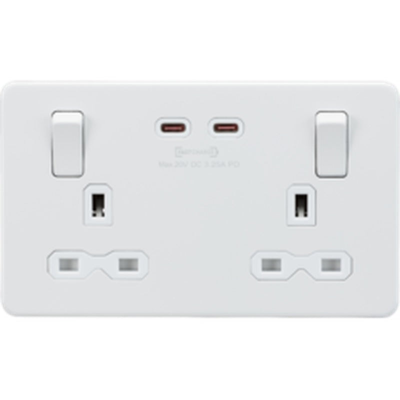 Knightsbridge 13A 2G SP Switched Socket with Dual USB A+C 5V DC 4.0A shared - Matt White with White Insert
