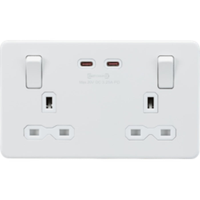Knightsbridge 13A 2G SP Switched Socket with Dual USB A+C 5V DC 4.0A shared - Matt White with White Insert