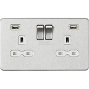 Knightsbridge 13A 2G SP Switched Socket with Dual USB A+A 5V DC 2.4A shared - Brushed Chrome with White Insert