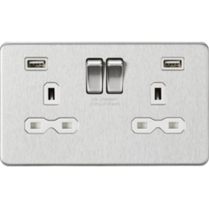 Knightsbridge 13A 2G SP Switched Socket with Dual USB A+A 5V DC 2.4A shared - Brushed Chrome with White Insert