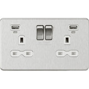 Knightsbridge 13A 2G SP Switched Socket with Dual USB A+A 5V DC 2.4A shared - Brushed Chrome with White Insert