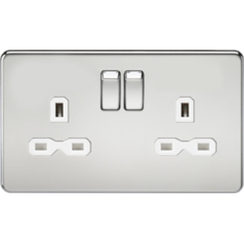 Knightsbridge 13A 2G DP Switched Socket with Twin Earths - Polished Chrome with Black Insert