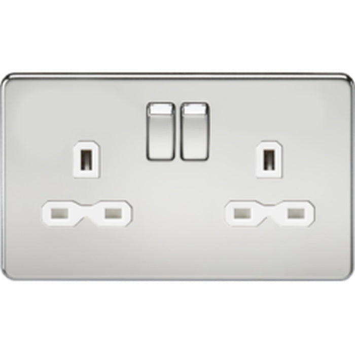 Knightsbridge 13A 2G DP Switched Socket with Twin Earths - Polished Chrome with Black Insert