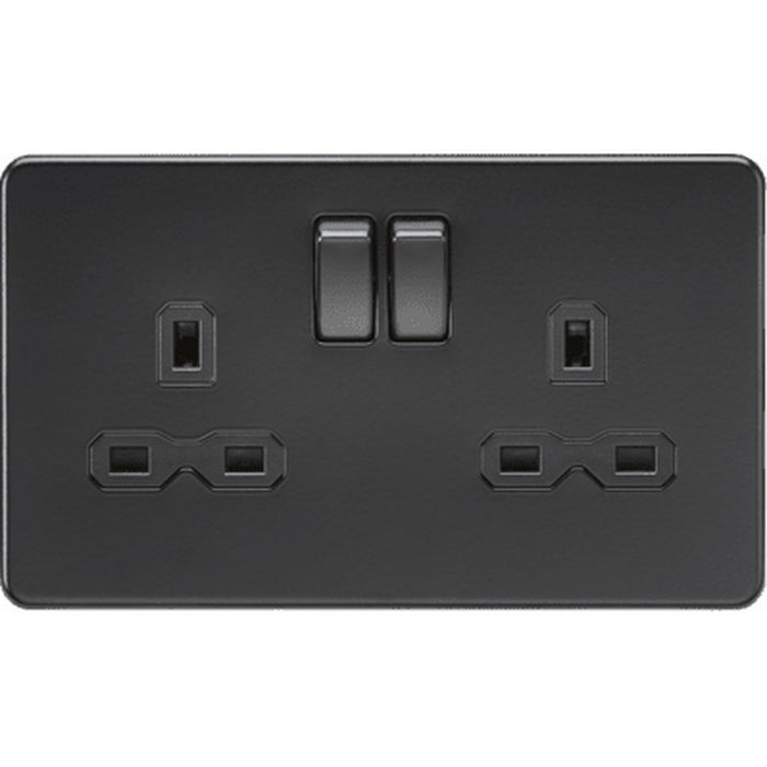 Knightsbridge 10AX 2G 2-way Switch - Matt Black with black rockers UK