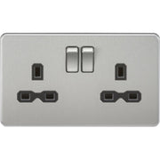Knightsbridge 13A 2G DP Switched Socket with Twin Earths - Brushed Chrome with Black Insert