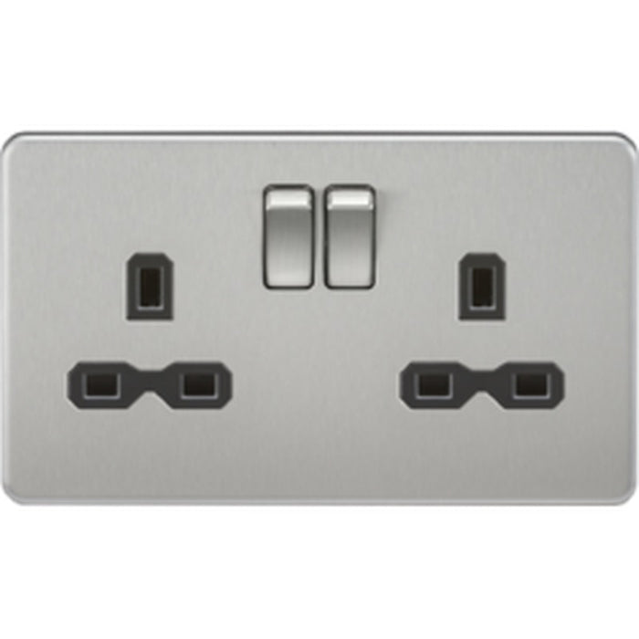 Knightsbridge 13A 2G DP Switched Socket with Twin Earths - Brushed Chrome with Black Insert