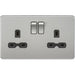 Knightsbridge 13A 2G DP Switched Socket with Twin Earths - Brushed Chrome with Black Insert