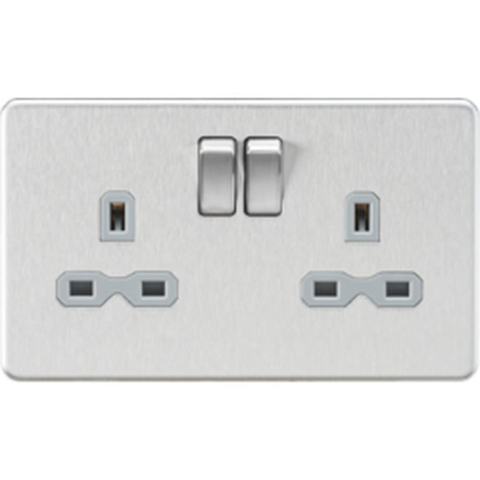 Knightsbridge 13A 2G DP Switched Socket with Twin Earths - Brushed Chrome with Grey Insert