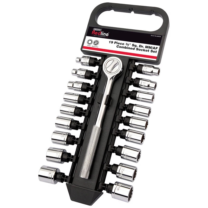 Draper Redline 3/8in Drive 19 Piece Metric & AF Combined Socket Set 68928