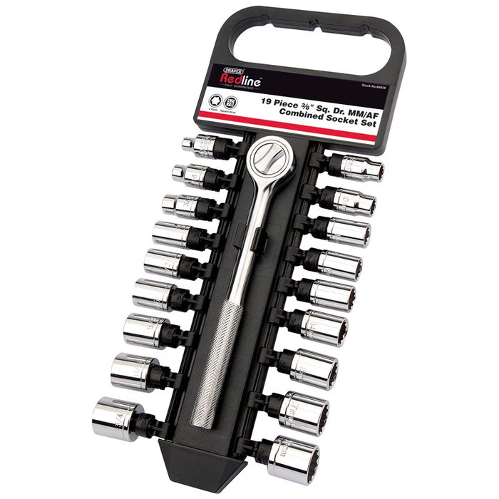 Draper Redline 3/8in Drive 19 Piece Metric & AF Combined Socket Set 68928